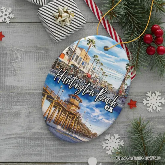 Huntington Beach Heritage Ornament, California Surf Culture Christmas Souvenir and Gift {1}
