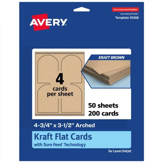 Avery Printable Arched Flat Cards, Sure Feed Technology, 4-3/4" x 3-1/2", Matte Kraft Brown Cardstock, Print-to-The-Edge, Laser/Inkjet Printable, 40 Total {1}