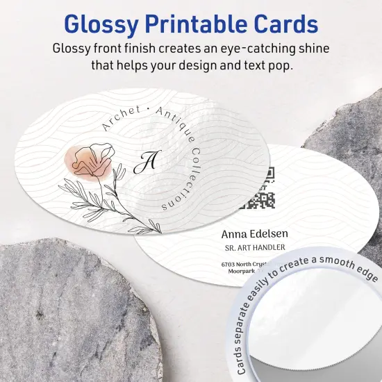 Avery Printable Oval Business Cards, Sure Feed Technology, 2" x 3-1/2", Glossy White Cardstock, Print-to-The-Edge, Laser/Inkjet Printable, 80 Total {3}