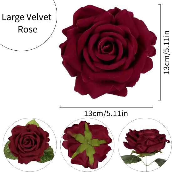 Burgundy Velvet Rose 5" Large Roses Artificial Flowers Bouquets {3}