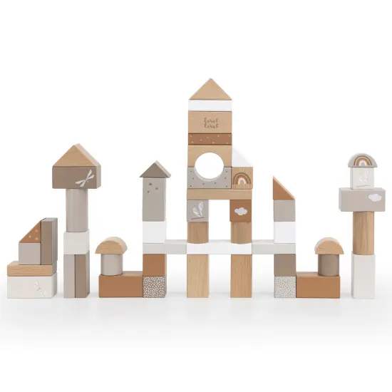 Label Label: Wooden Blocks Set 50pcs - Tan- Natural Wooden & Colored Blocks, Creative Building & Stacking, Range of Shapes & Sizes, Kids Ages 2+ {1}