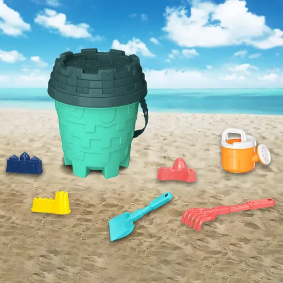 Nothing But Fun Toys: Splash N' Dig Sand Set - Beach & Water Play, Bucket, 3 Castle Mold Toys, Sifter, Rake, Shovel, Watering Pail, Kids & Toddlers 2+ {5}