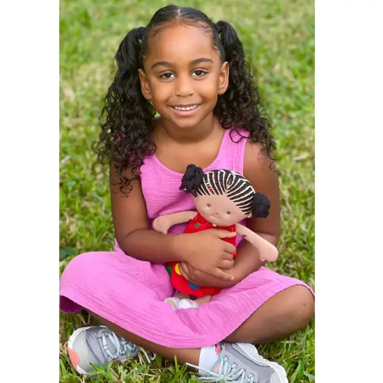 Tikiri Toys Kessie Fabric Baby Doll with Dark Skin & Hair, Comes with Two Dresses, Ages 6 Months & Up {7}