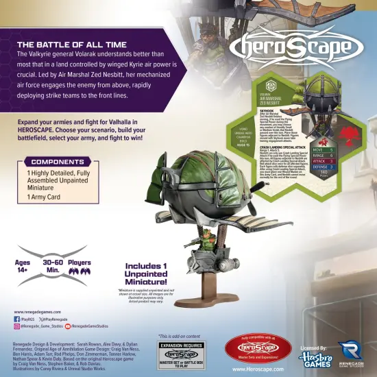 Renegade Games: Heroscape: Air Marshal Zed Nesbitt - Army Expansion, 1 Assembled Unpainted Figure & 1 Army Card, Miniatures Game Accessory, Add-On {3}