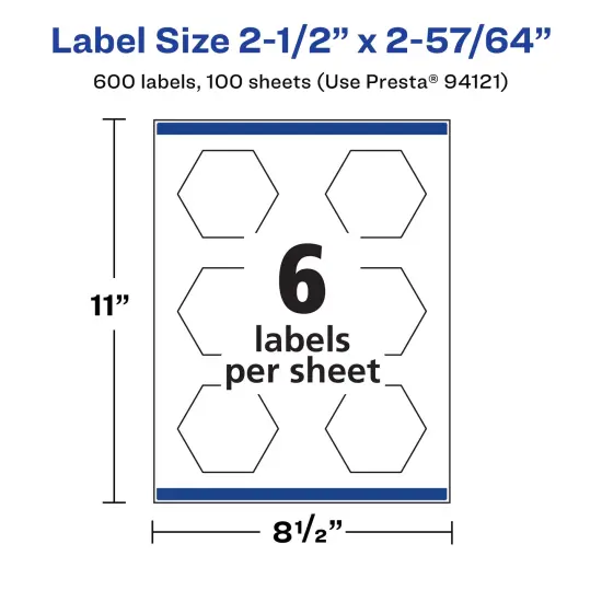 Avery Durable Waterproof Hexagon Labels with Sure Feed, 2-1/2" x 2-57/64" {5}