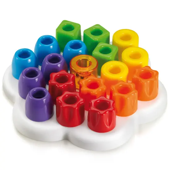 Quercetti: Chunky Peggy - 22pc Peg Blocks Stacking Toy, Shapes Sorting Set, Colorful Building, Rattle Block, Original Daisy Basket, Baby & Toddler 1+ {4}