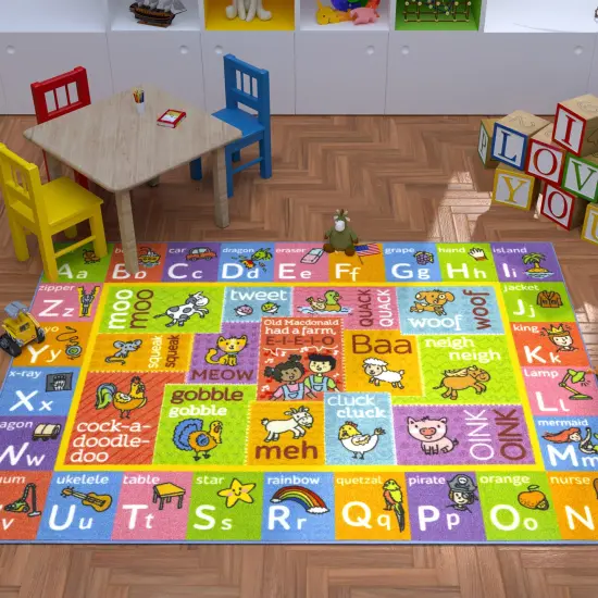 KC Cubs: Educational Rug: ABC Alphabet Animal Sounds - 8x10' Playmat - Interactive Letters Activity, Area Carpet, Bedroom-Classroom, Baby-Toddler-Kids {4}