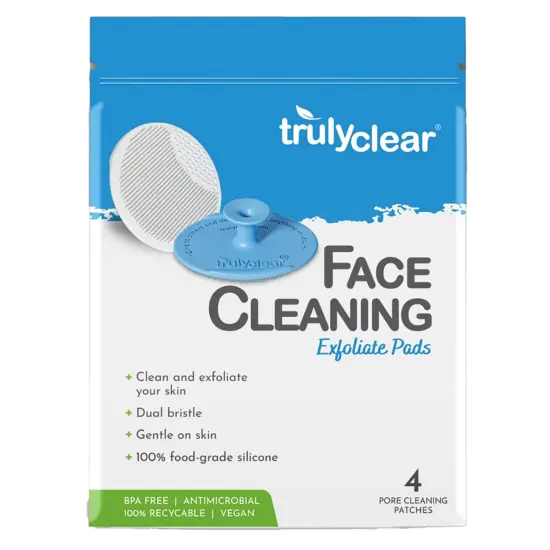 Truly Clear: Face Cleansing Exfoliate Pads - 4pc, Reusable, Food-Grade Silicone, Antimicrobial, Soft Dual Bristles, Gentle Facial Scrubber Brushes {6}