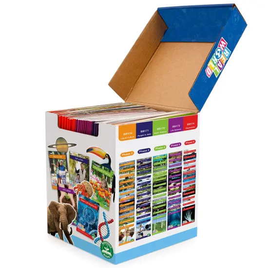 Junior Learning: Real World - Phases 2-6 Box Set - Non-Fiction Hi-Lo Decodables, 60 Books, Week-By-Week Rainbow Phonics, Kids Reading Development {7}