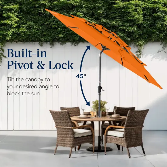 Best Choice Products 10ft 3-Tier Patio Umbrella, Market Sun Shade w/ Tilt Adjustment, Easy Crank Orange {5}