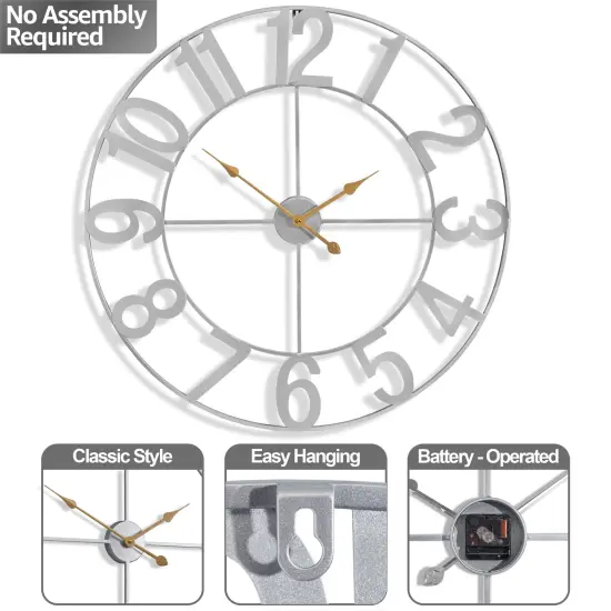 Sorbus Large Wall Clock - 32 inch (81 CM) Battery Operated Analog Wall Clock Decorative for Living Room and Kitchen Silver {4}