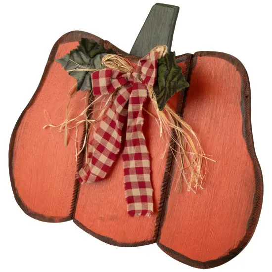 Northlight Wooden Pumpkin Fall Harvest Decoration with Bow and Leaves - 15.25" Orange {5}