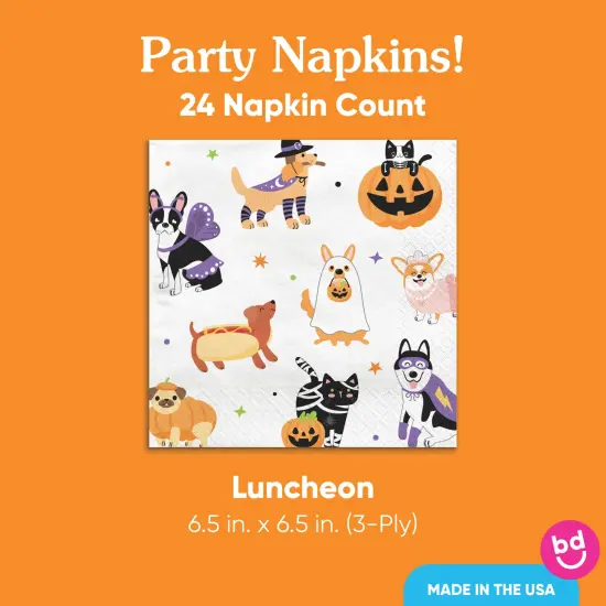 Big Dot of Happiness Halloween Pets Party Napkins, Cat and Dog Costume Party Halloween Decor, White 3-Ply Paper Luncheon Napkins - 24 Count {5}