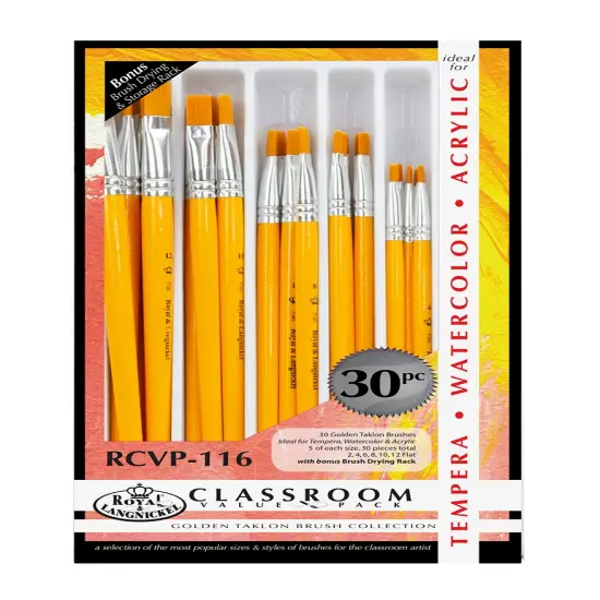 RCVP-116 | Gold Taklon Standard Handle 30pc Flat Brush Value Set {1}
