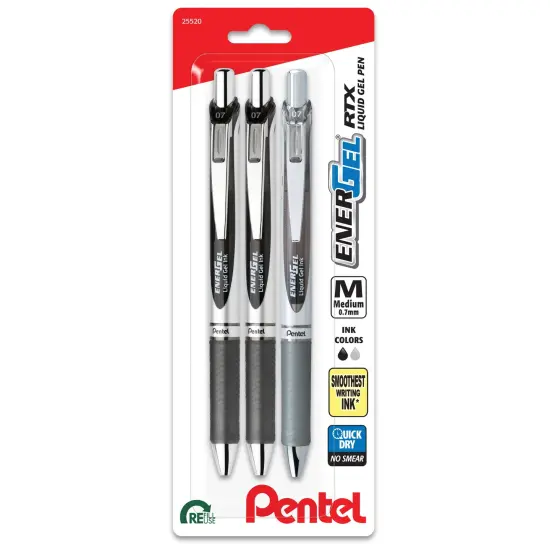 Pentel EnerGel RTX Retractable Liquid Gel Pens 0.7mm 3/Pkg {2}
