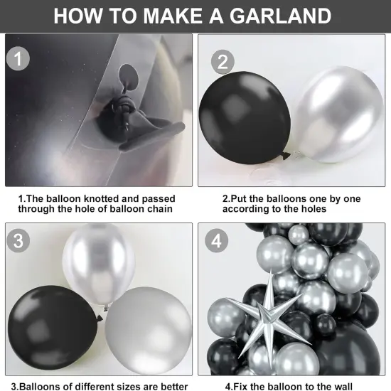 Red Black White Balloon Arch Kit Latex Balloon Silver {3}