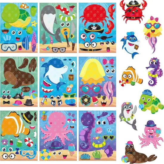 45Pcs Sea Make-A-Face Holographic Stickers Ocean Animals DIY Art Craft Rewards for School Kid Teacher Summer {1}