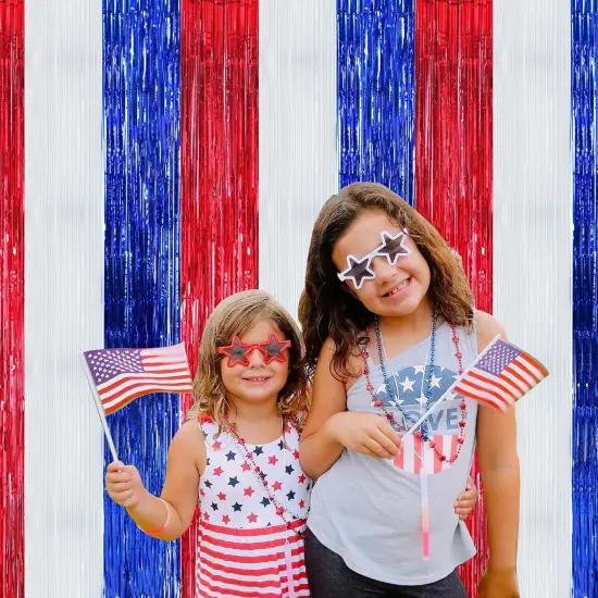 3 Pcs Red Blue White Door Streamers Curtain July 4th Party Streamers Backdrop 4th of July Party Wall Background for Party Decoration Photo Booth Props(3.28 ft x 6.56 ft) {5}