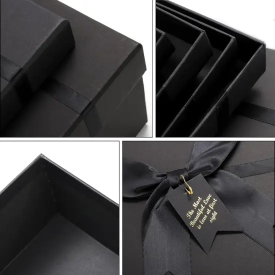 5 Pack Black Nested Gift Boxes with Lid for Presents, 5 Sizes Luxury Packaging Box with Ribbon Bows and Label Gift Wrap {2}