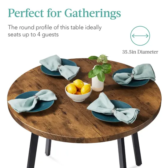 Best Choice Products 35.5in Mid-Century Modern Round Dining Table w/ Steel Legs, Adjustable Feet Brown {2}