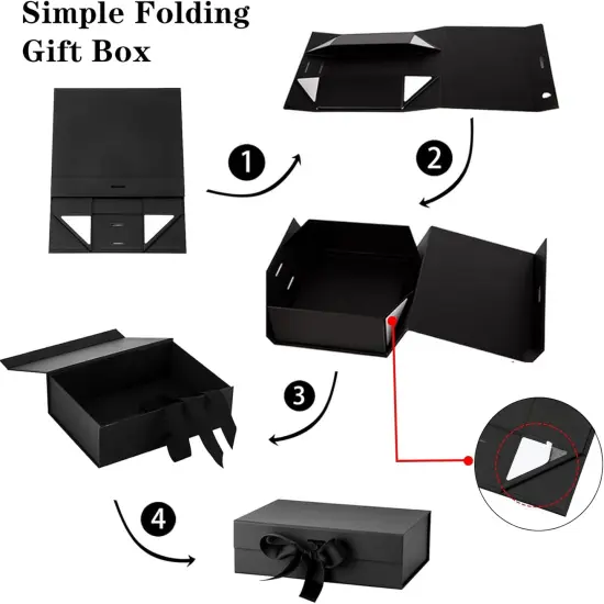 1 PCS Black Gift Box 13x9x4Inch,Gift Boxes with Lids for presents,Collapsible Boxes for Gifts,With Greeting Card,Suitable for Bridesmaid Proposal Box,Birthday Gift Box,Etc. {3}