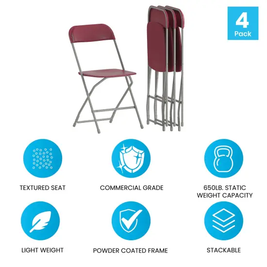 Emma and Oliver Plastic Folding Chair - 4 Pack 650LB Weight Capacity Grey {11}
