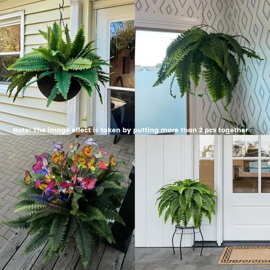 Artificial Fake Ferns, 2pcs Artificial Boston Fern Plant, 24 Leaves for Each Bouquet, Artificial Plant for Indoor, Outdoor, Home Decor, Garden Decor,Green {5}