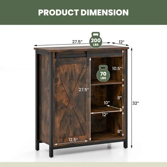 Costway 32" Farmhouse Accent Storage Cabinet with Sliding Barn Door & Adjustable Shelves {3}