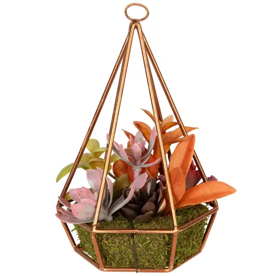 Northlight Artificial Succulents Arrangement in 6-Sided Wire Frame - 9" Green {5}