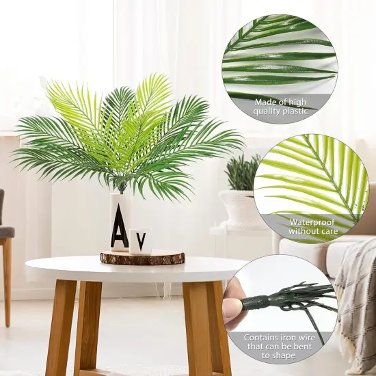2 PCS Artificial Tropical Palm Leaves Plastic Shrubs Fern Leaves Fake Greenery Palm Plants with Stems Jungle Palm Tree Leaves for Home Garden Hawaiian Party Table Centerpieces Decor {3}