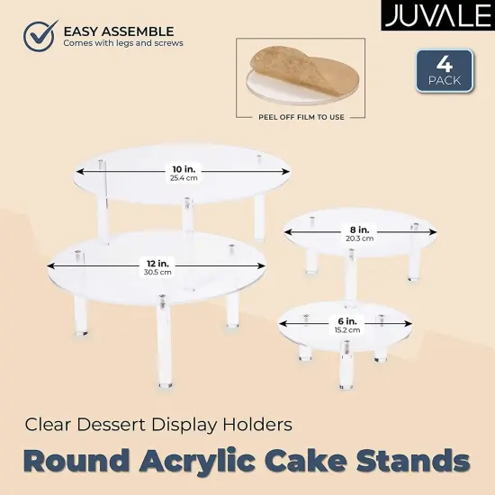 4 Piece Round Acrylic Cake Stand for Dessert Table, Clear Risers for Weddings, Birthday Parties, and Candy Bar (4 Sizes) {4}