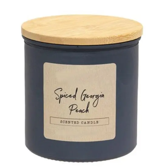 Spiced Georgia Peach 14oz Jar Candle with Wood Lid Juicy Peach Scent, Lead-Free Wicks, Slow Burn, {1}