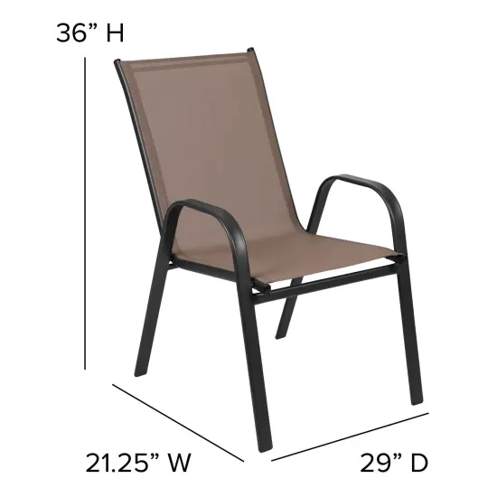 Merrick Lane Set of 4 Manado Series Metal Stacking Patio Chairs with Flex Comfort Material Brown {5}