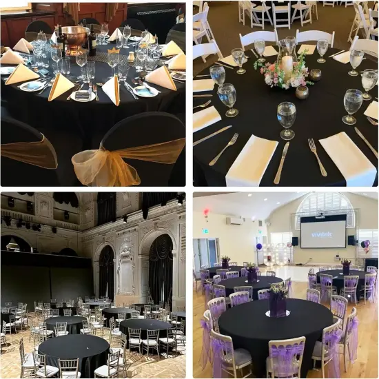 4 Pack 90 Inch Black Round Tablecloths &ndash; Washable Polyester Table Covers for Weddings, Dining, Buffets, Parties, and Banquets {3}