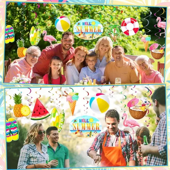 30 Pieces Summer Pool Beach Party Hanging Swirls Foil Ceiling Hanging Streams for Hawaiian Luau Birthday Party Decorations Shower Supplies Room Wall Decor {3}