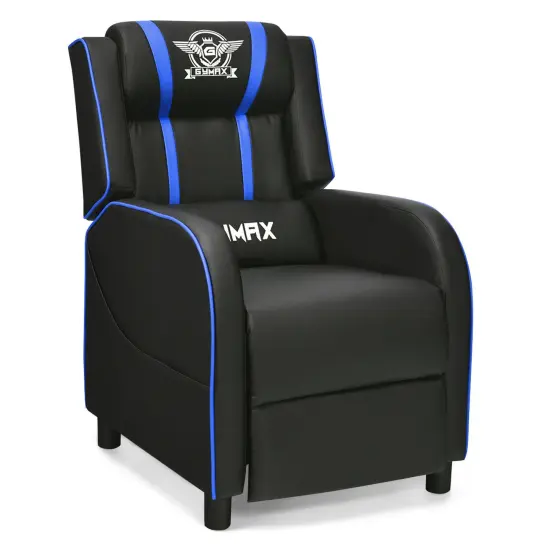 Massage Racing Gaming Single Recliner Chair with Adjustable Backrest and Footrest Blue {3}