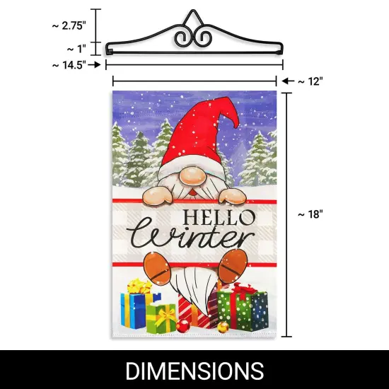 G128 Combo Pack Garden Flag Hanger 14IN & Garden Flag Hello Winter Gnome Gifts Printed 12x18IN Double Sided {2}