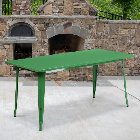 Emma and Oliver Commercial 31.5" x 63" Rectangular Colorful Metal Indoor-Outdoor Dining Table Green {1}