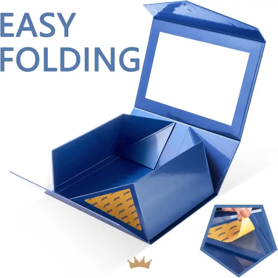 Blue Easter Gift Box with Window, 9x6.5x3.8 Inches, Clear Gift Box for Present Contains Ribbon, Card, Groomsman Proposal Boxes with Magnetic Lid (Glossy Blue) {2}