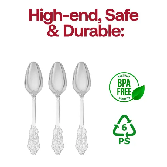 Shiny Baroque Silver Plastic Spoons (600 Spoons) {3}