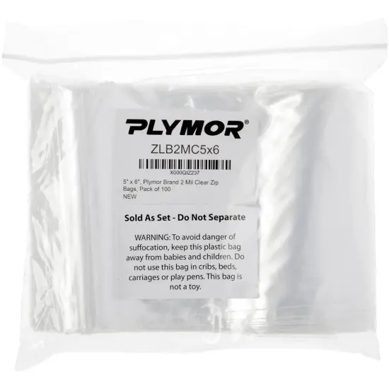 Plymor 5" x 6", 2 Mil Zipper Reclosable Plastic Bags {4}