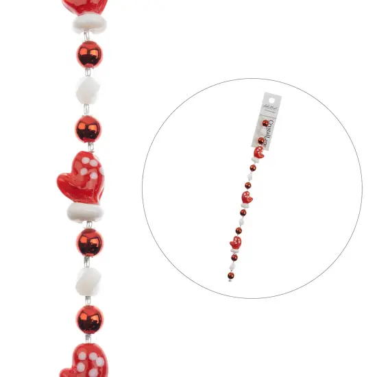 Crystal Lane DIY 7" Lampwork Designer Holiday Glass Bead Mix Strand Red Mittens {4}