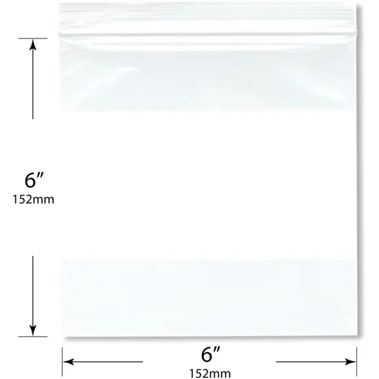 Plymor 6" x 6" (Pack of 100), 2 Mil White-Block Zipper Reclosable Plastic Bags {3}