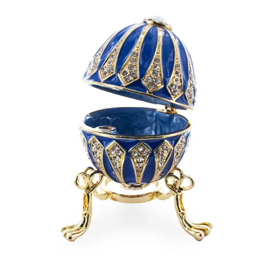 Blue Enamel Jeweled Royal Inspired Metal Easter Egg 3.25 Inches {4}