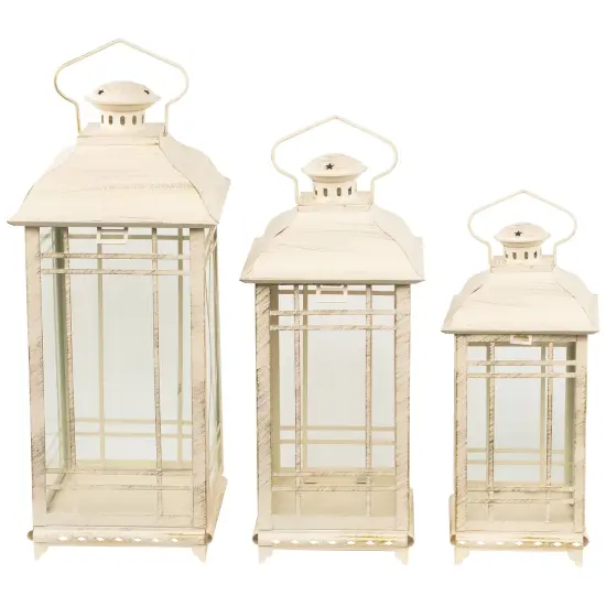 Northlight Weathered Mission Style Metal Candle Lanterns - 19.5" - Cream and Gold - Set of 3 Beige {5}