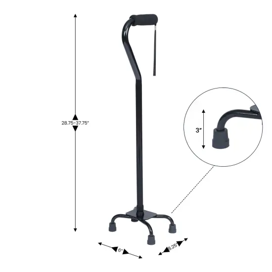 Emma and Oliver Ramsey Height Adjustable Quad Cane with Foam-Padded Handle for Comfortable Grip and Stable, Four-Pronged Base for Left or Right-Handed Users Black {5}
