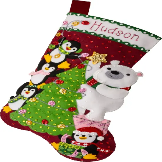 Bucilla Felt Stocking Applique Kit 18" Long-Arctic Tree Trimmers {1}