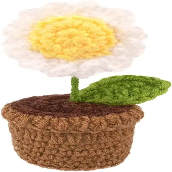 Handmade Crochet Flowers,Small Potted Knitted Desk Decorations Home Decoration Car Dashboard Decorations Crochet Artificial Flower (Daisy) {1}