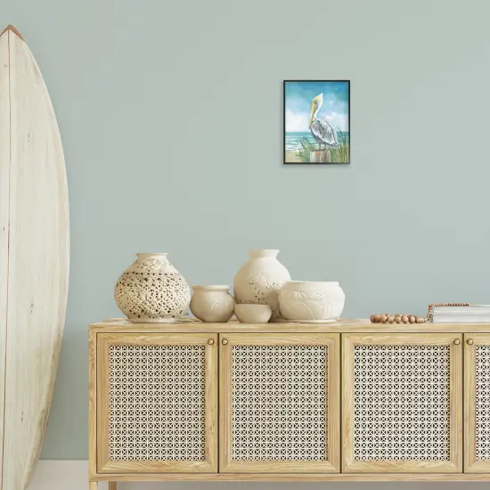 Stupell Industries Pelican Perched near Shore Framed Giclee Design by Diane Kater {2}