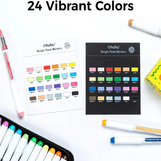Ohuhu Acrylic Paint Markers Direct Liquid: 24 Colors Flexible Brush Tip Acrylic Markers High Opacity Paint Pens Waterproof Lightfast for Rock Painting Easter Eggs Wood Glass Ceramic Canvas - Nahuku {5}